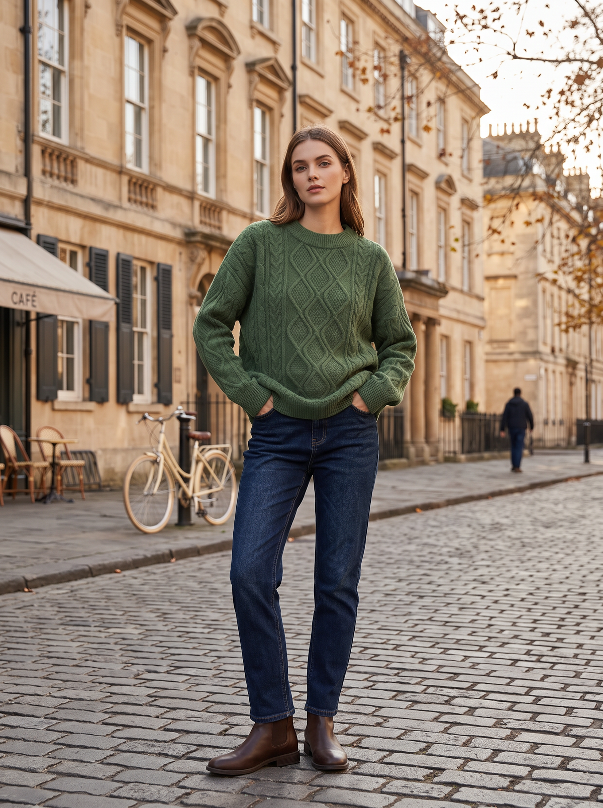 Louise Women's Woven Knit Sweater – Crew Neck, Oversized Fit & Ribbed Trims