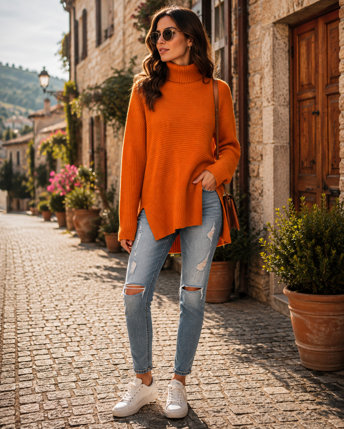 Una Women's Turtleneck Sweater – Asymmetric Hem, Side Slits & Comfortable Fit