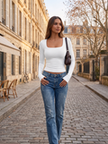 Dawn Women's Ribbed Square Neck Top – Slim Fit, Long Sleeves & Stretch Fabric