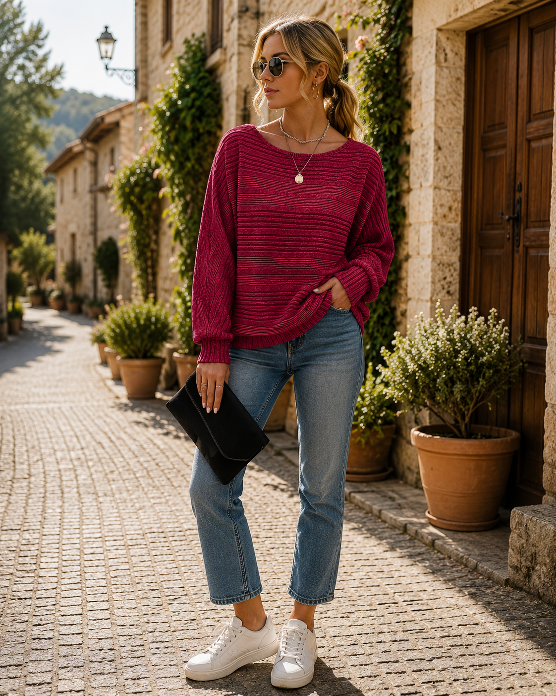Oisin Women's Batwing Sweater – Round Neckline, Full-Length Sleeves & Comfortable Fit