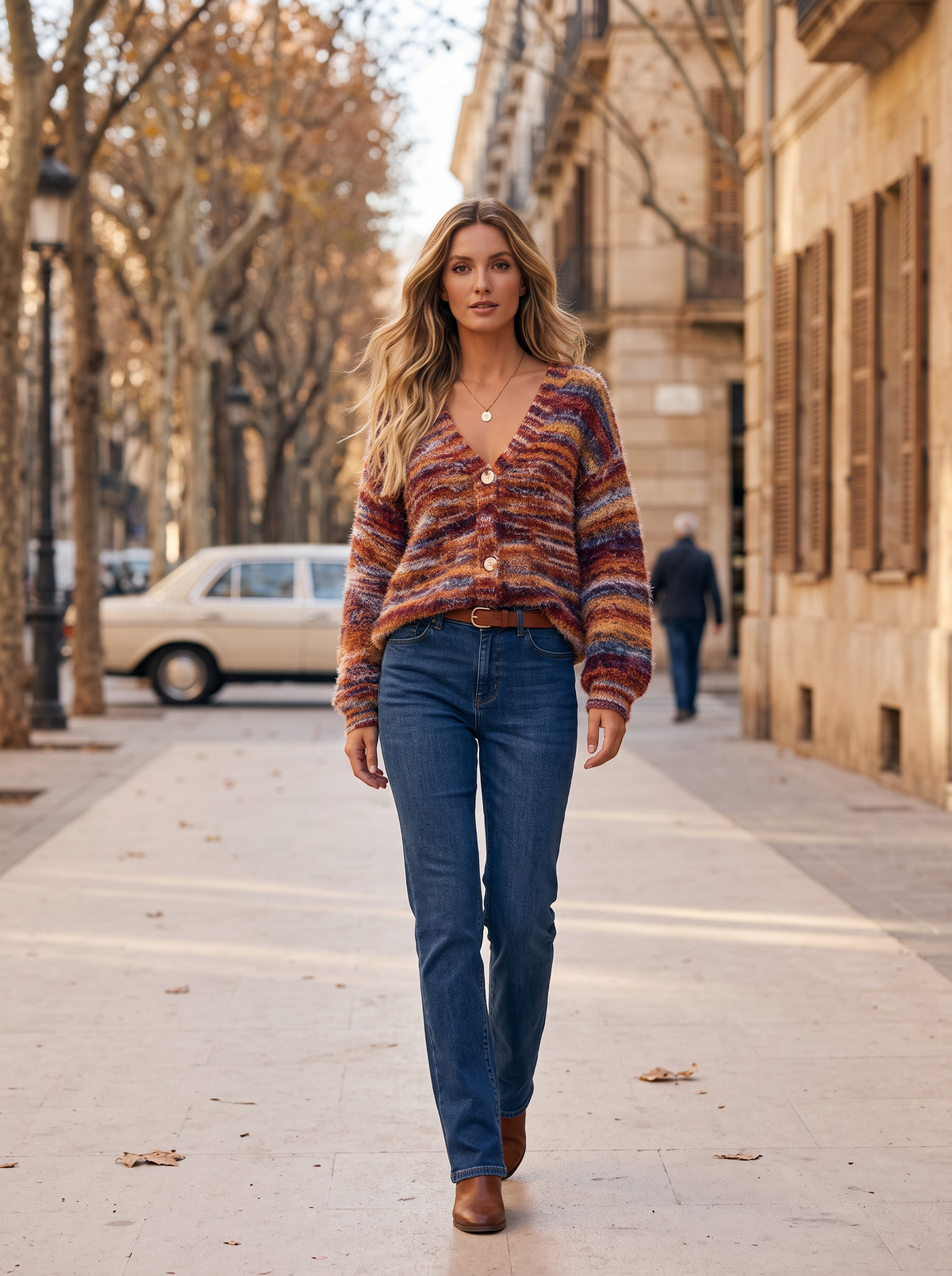Ekaterina Women's Rainbow Striped Cardigan – V-Neckline, Button-Up Front & Relaxed Silhouette
