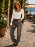 Grishilde Women's Ribbed Henley Top – Full-Length Sleeves, Fitted Silhouette & Stretchy Material