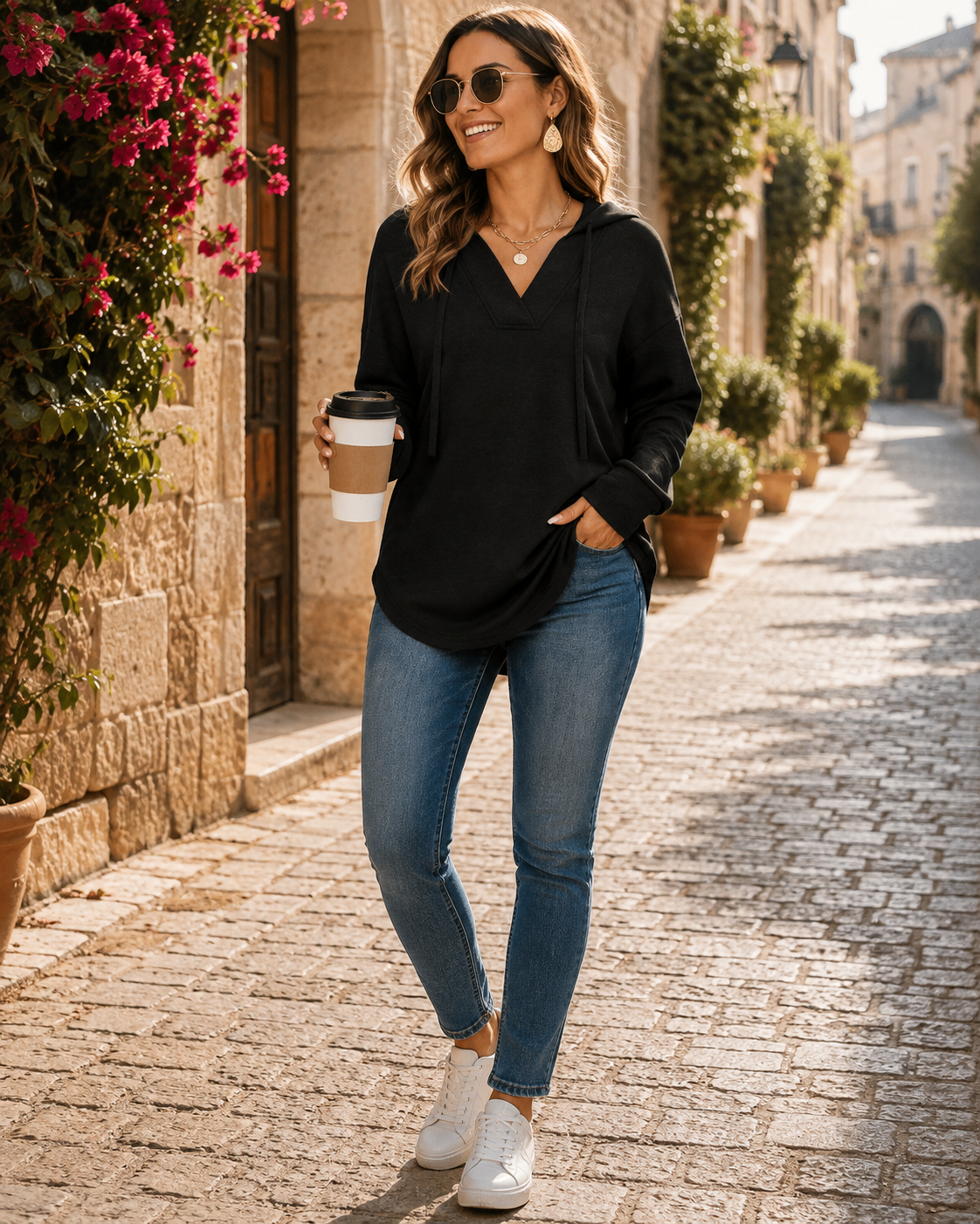 Perceval Women's V-Neckline Sweater – Batwing Fit, Asymmetric Hem & Stretchy Material