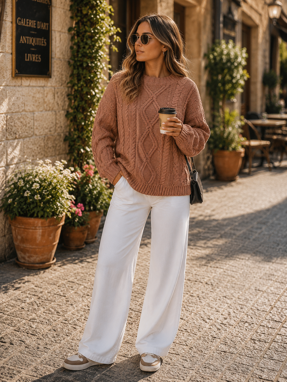 Wilder Women's Cable Knit Sweater – Loose Silhouette, Cotton-Blend Fabric & Crewneck
