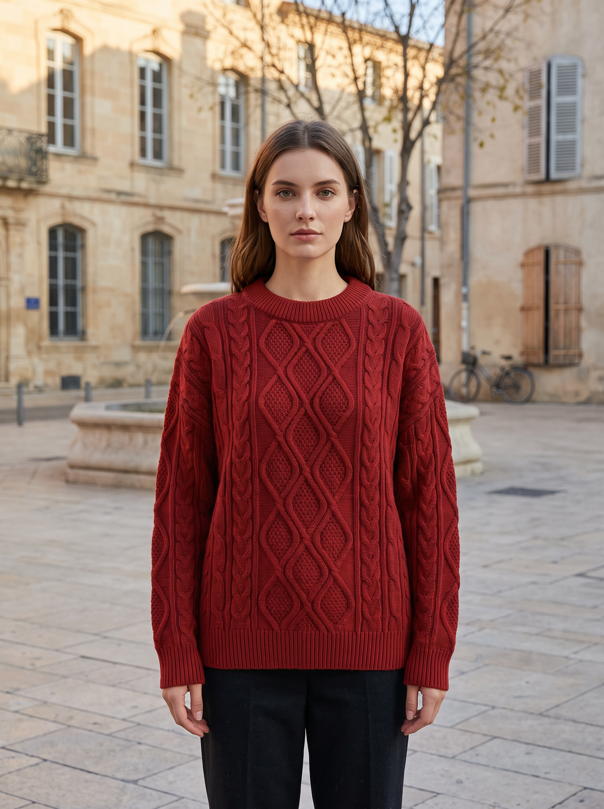 Louise Women's Woven Knit Sweater – Crew Neck, Oversized Fit & Ribbed Trims