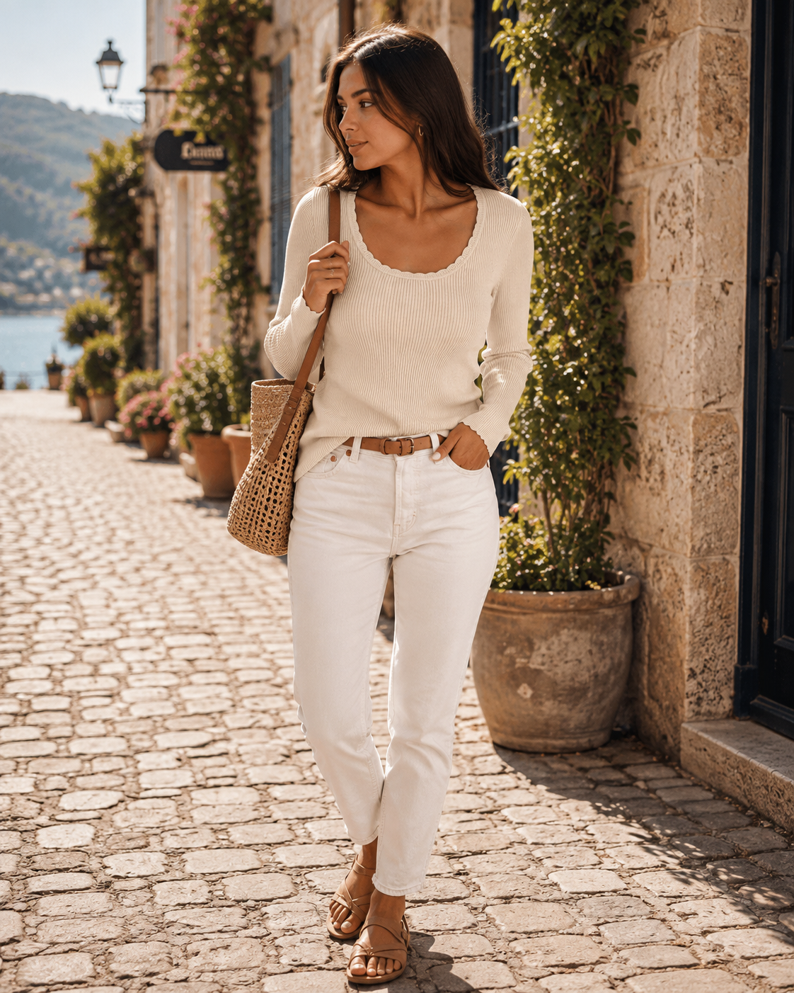 Isadora Women's Ribbed Sweater – Scoop Neck, Scalloped Trim & Fitted Silhouette