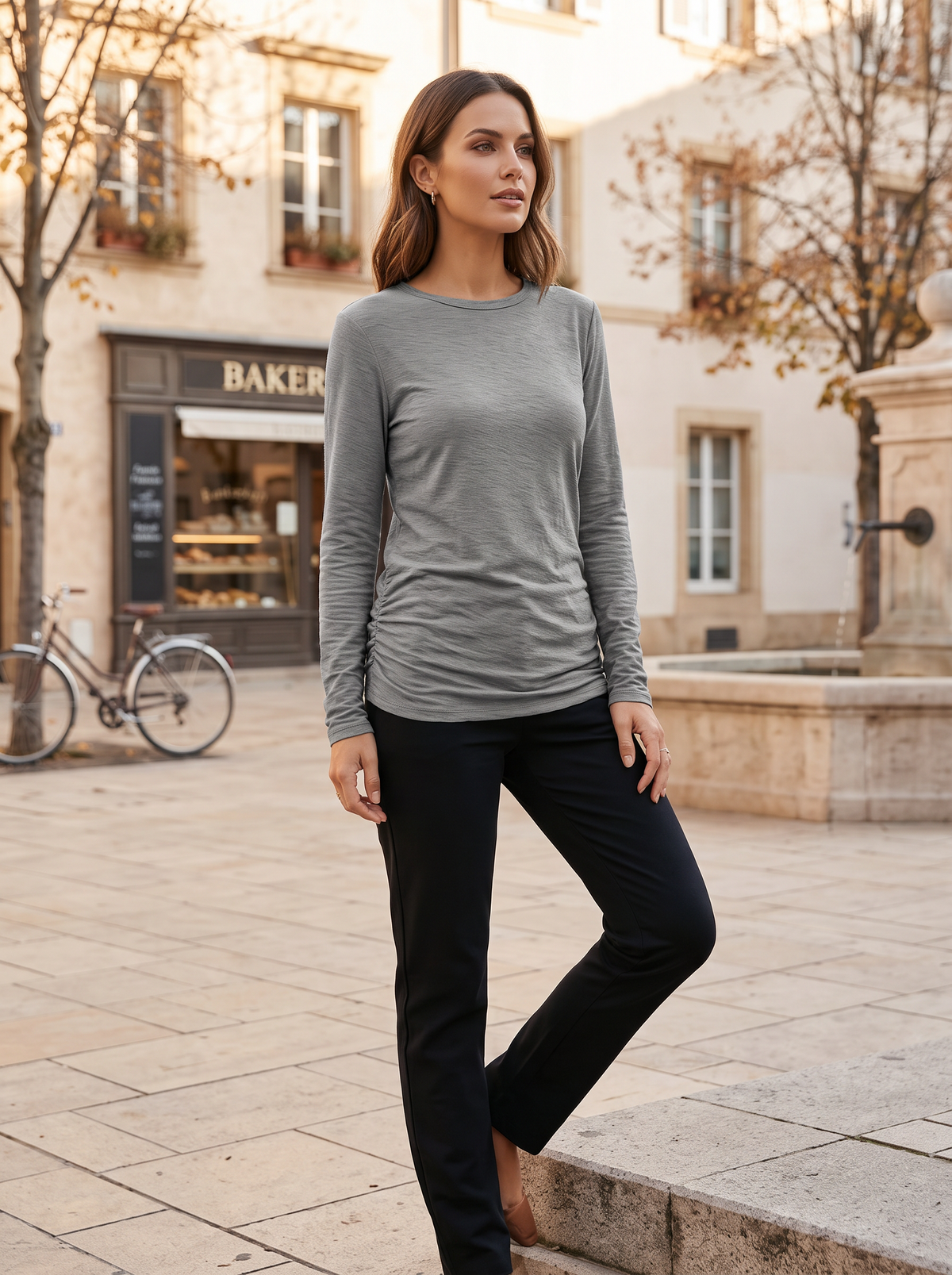 Lisa Women's Crew Neck Top – Slim Fit, Long Sleeves & 4-Way Stretch