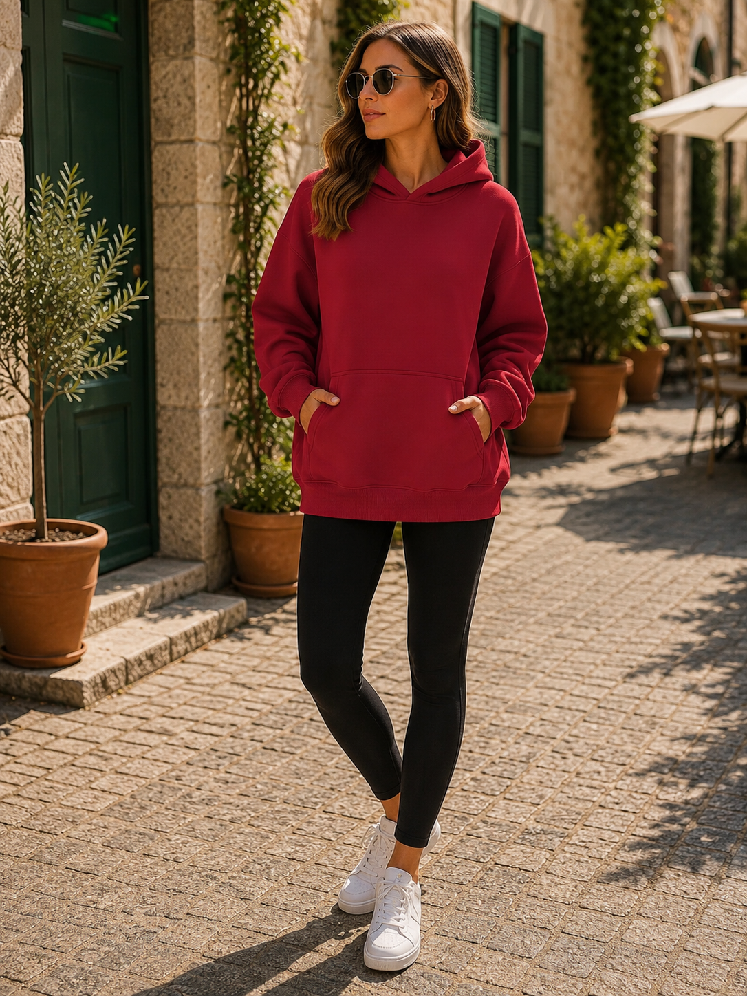 Magnhild Women's Fleece Hoodie – Loose Silhouette, Front Pouch Pocket & Dropped-Shoulder Design