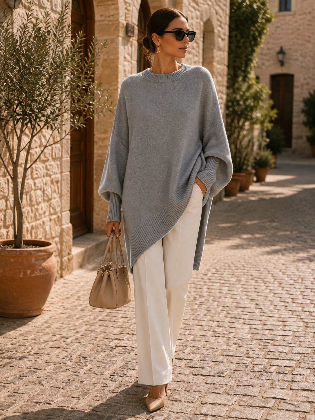 Wenceslas Women's Batwing Knit Top – Irregular Hem, Easy Fit & Plush Knit
