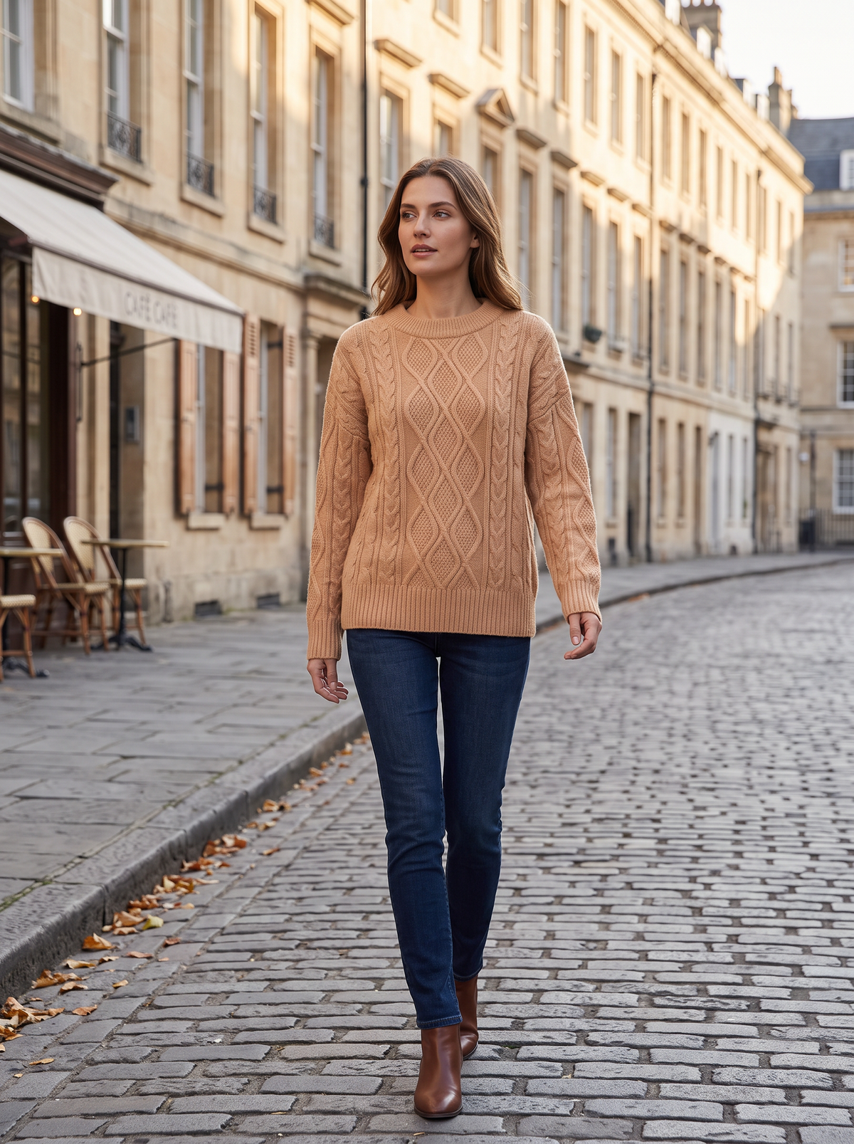Louise Women's Woven Knit Sweater – Crew Neck, Oversized Fit & Ribbed Trims