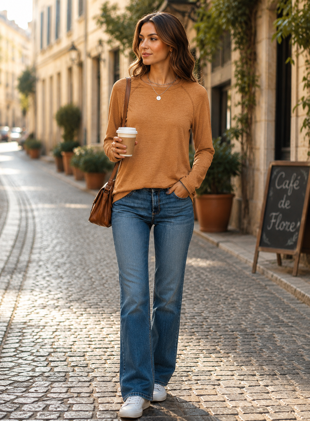 Xarles Women's Batwing Tunic Top – Full-Length Sleeves, Round Neckline & Curved Hem