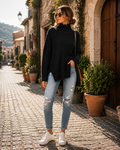 Una Women's Turtleneck Sweater – Asymmetric Hem, Side Slits & Comfortable Fit