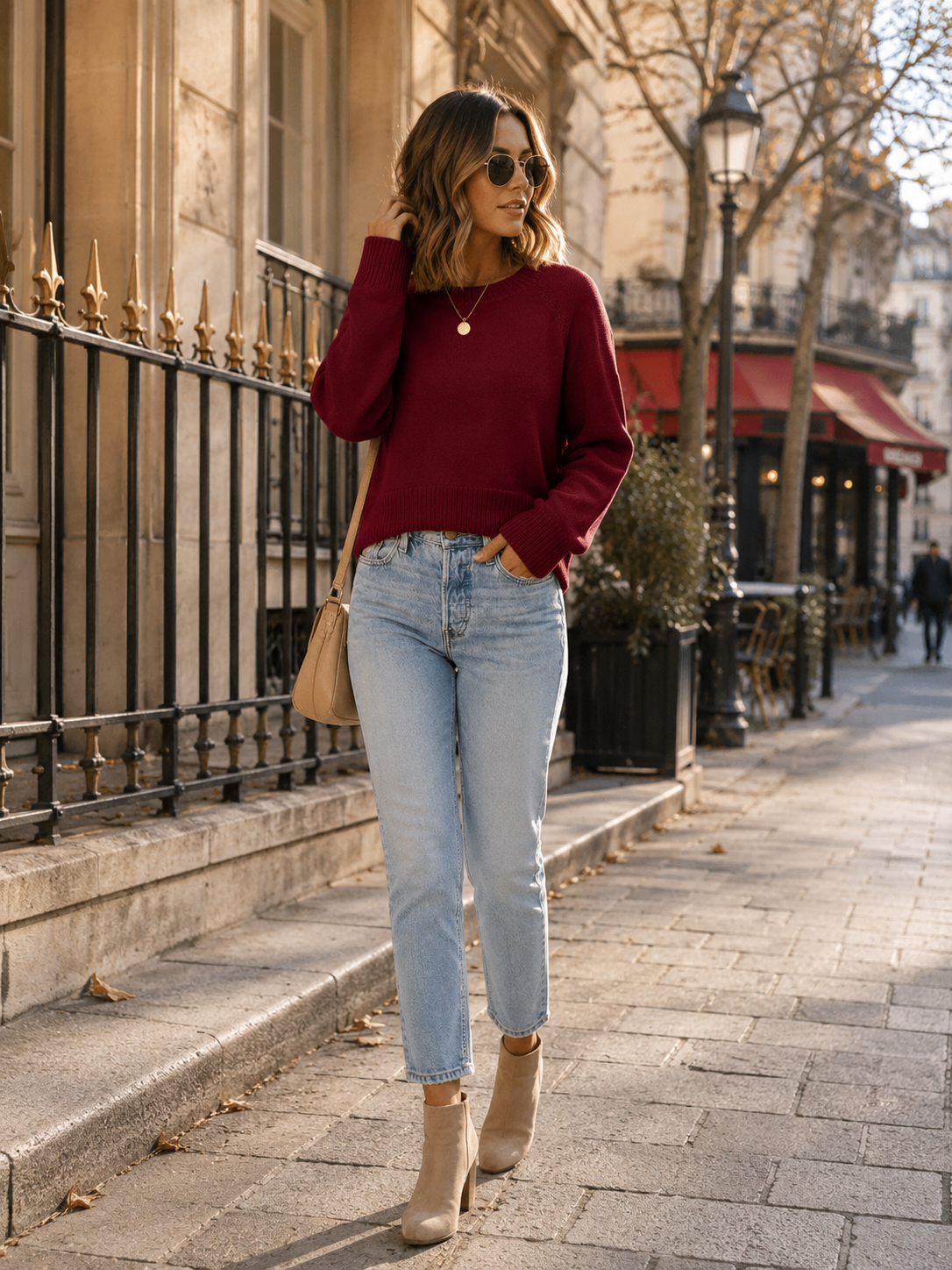 Lindqvist Women's Cropped Knit Sweater – Crewneck, Full-Length Sleeves & Ribbed Detailing