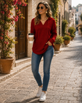 Perceval Women's V-Neckline Sweater – Batwing Fit, Asymmetric Hem & Stretchy Material
