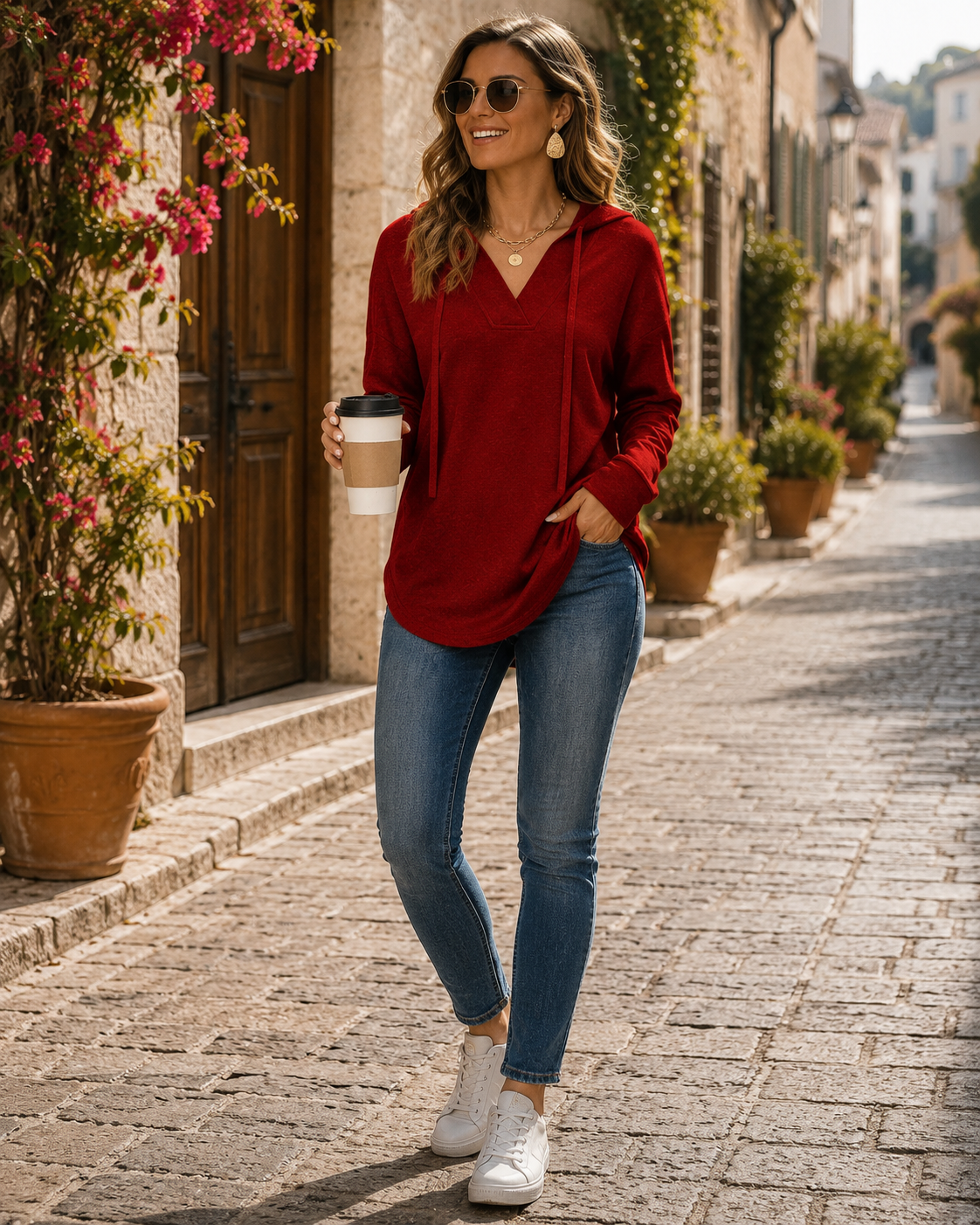 Perceval Women's V-Neckline Sweater – Batwing Fit, Asymmetric Hem & Stretchy Material