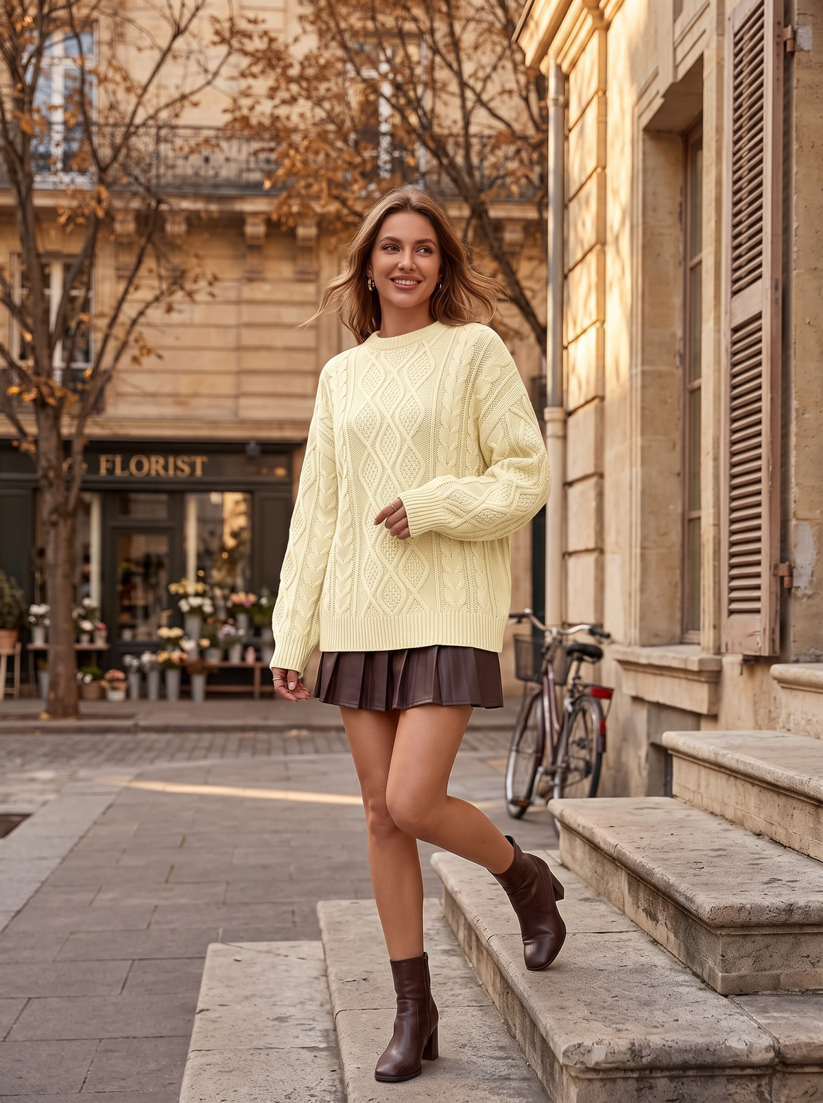 Osmund Women's Cable Knit Sweater – Roomy Fit, Diamond Pattern & Cotton-Blend Fabric