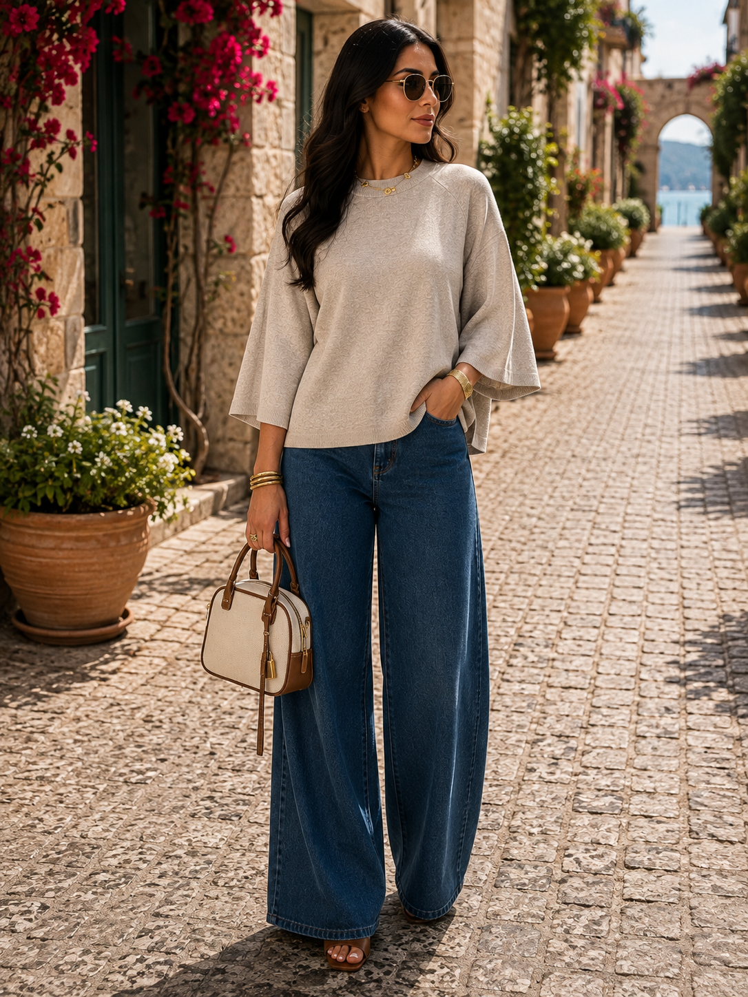 Raelynn Women's Knitted Top – Half Sleeves, Round Neckline & Comfortable Fit
