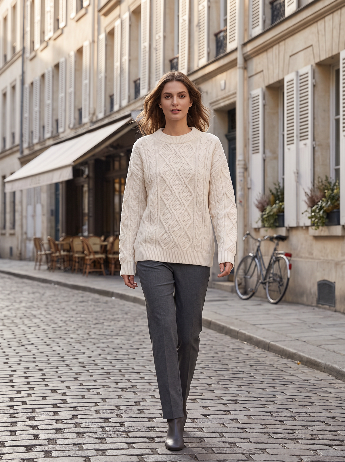 Louise Women's Woven Knit Sweater – Crew Neck, Oversized Fit & Ribbed Trims