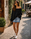 Dagfinn Women's Off-Shoulder Sweater – Dolman Sleeves, Folded Neck & Loose Silhouette