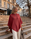 Frances Women's Knit Poncho Sweater – Boat Neck, Batwing Sleeves & Asymmetric Hem