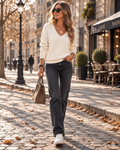 Miriam Women's V-Neck Knit Sweater – Relaxed Fit, Long Sleeves & Ribbed Trims