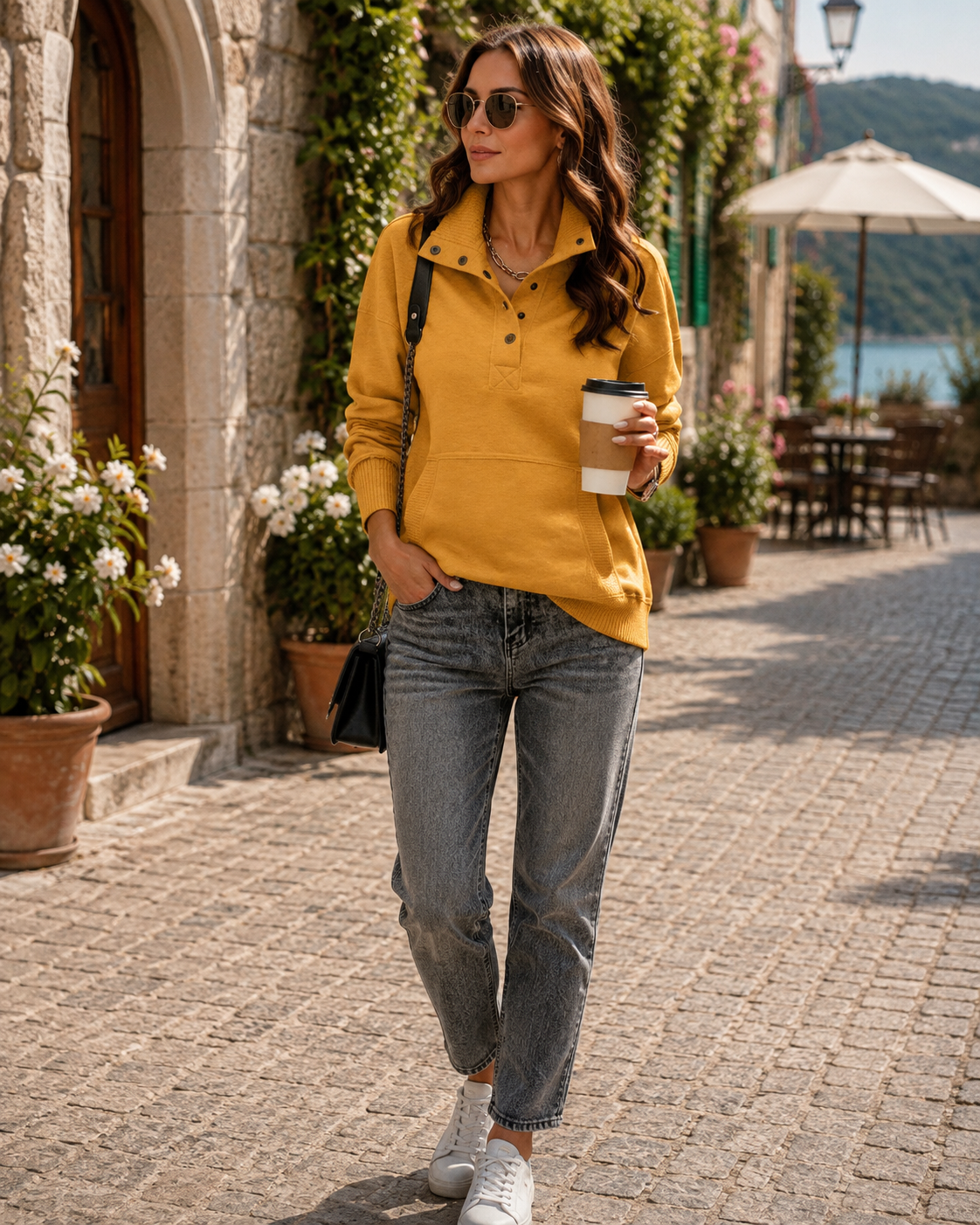 Godric Women's Henley Sweatshirt – V-Neckline, Ribbed Texture & Comfortable Fit