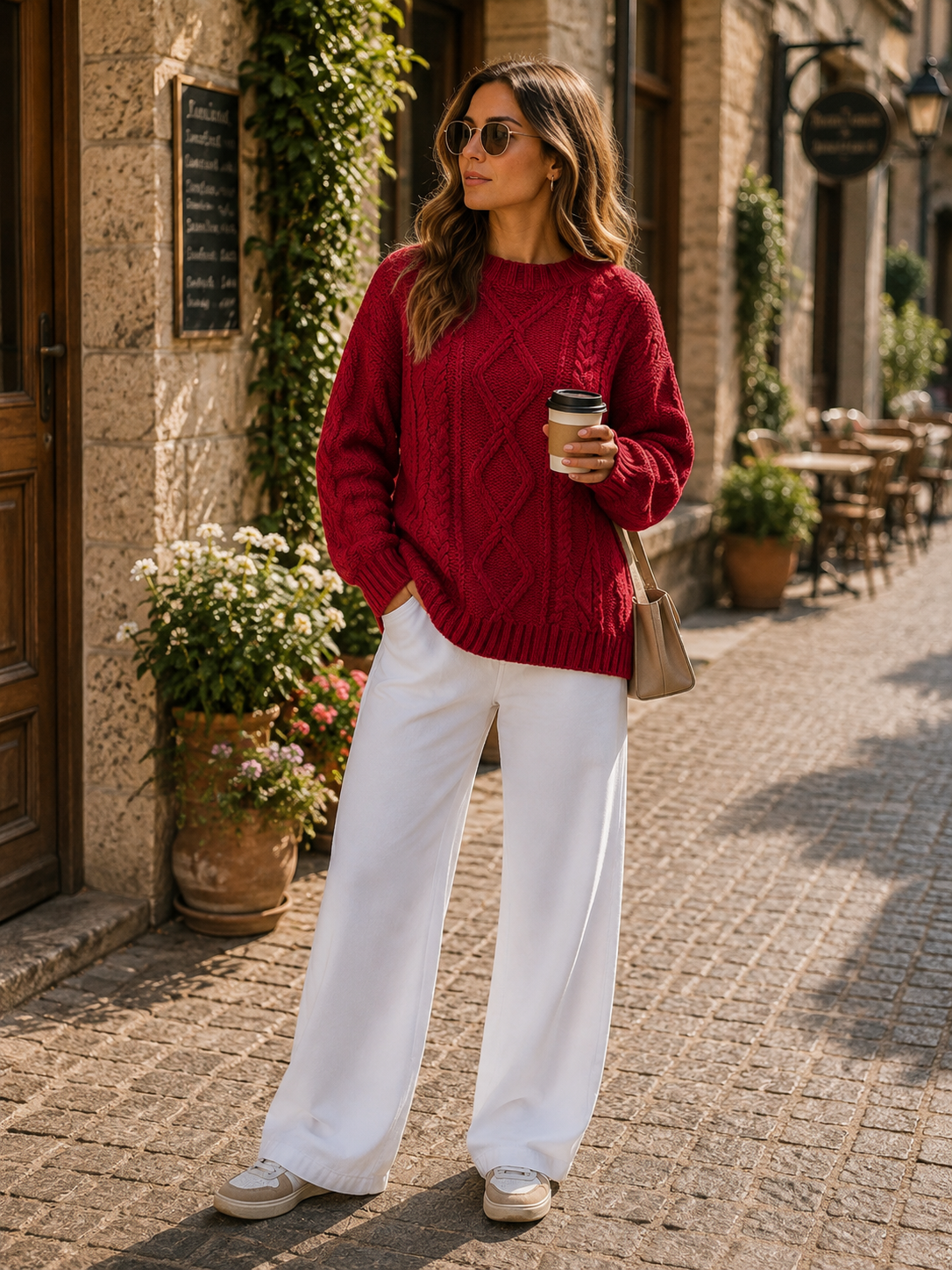 Wilder Women's Cable Knit Sweater – Loose Silhouette, Cotton-Blend Fabric & Crewneck