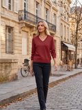 Rosemary Women's V-Neck Pullover Sweater – Long Sleeves & Ribbed Trims