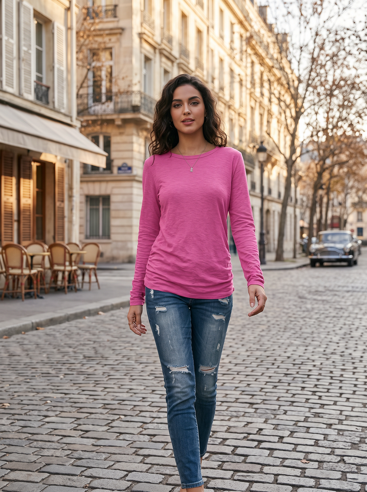 Lisa Women's Crew Neck Top – Slim Fit, Long Sleeves & 4-Way Stretch