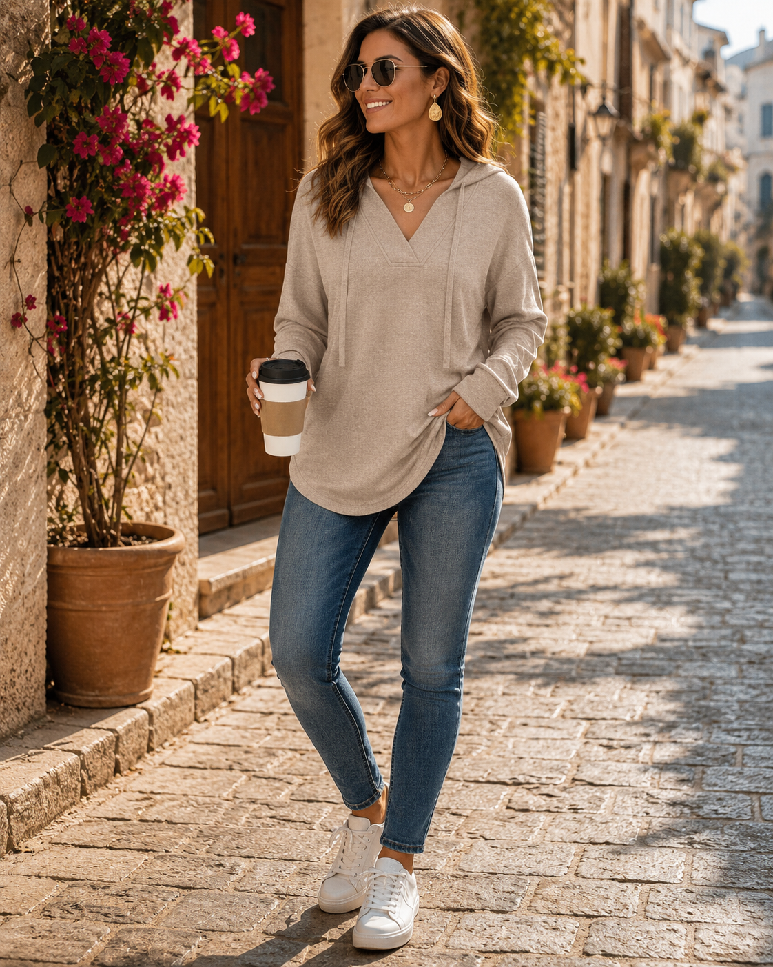 Perceval Women's V-Neckline Sweater – Batwing Fit, Asymmetric Hem & Stretchy Material