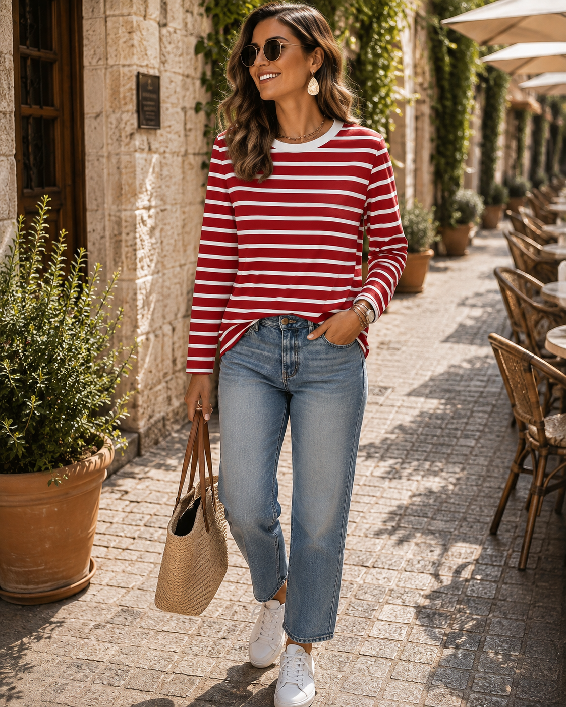Havelock Women's Striped Long Sleeve Top – Round Neckline, Contrast Design & Plush Stretch