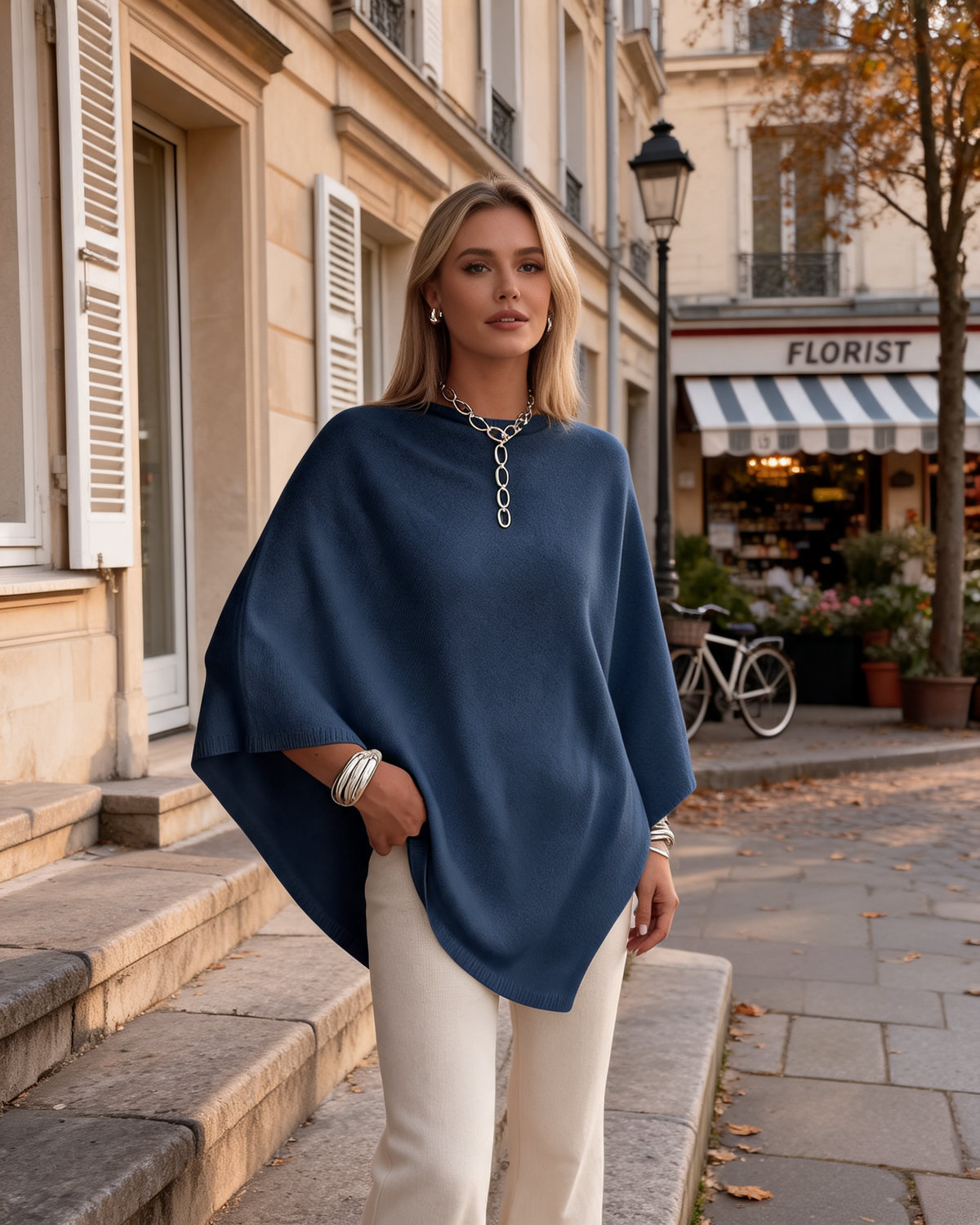 Frances Women's Knit Poncho Sweater – Boat Neck, Batwing Sleeves & Asymmetric Hem