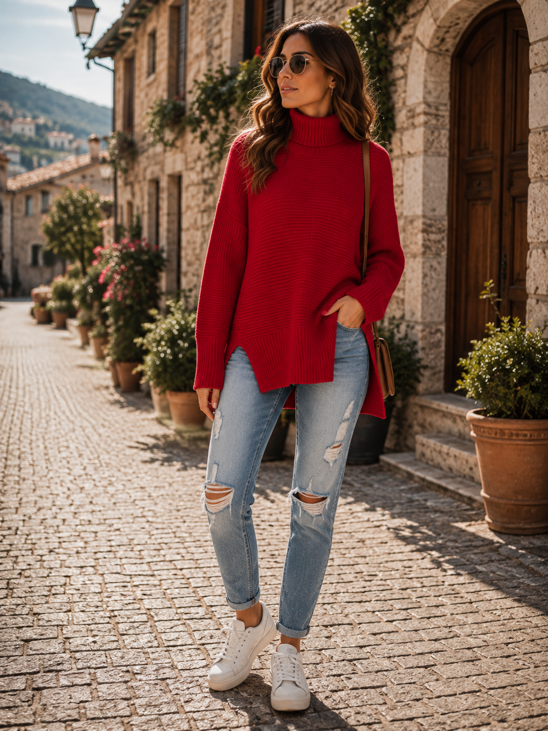 Una Women's Turtleneck Sweater – Asymmetric Hem, Side Slits & Comfortable Fit