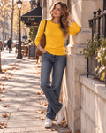 Marjorie Women's Wool-Blend Sweater – Crew Neck, Long Sleeves & Ribbed Trims