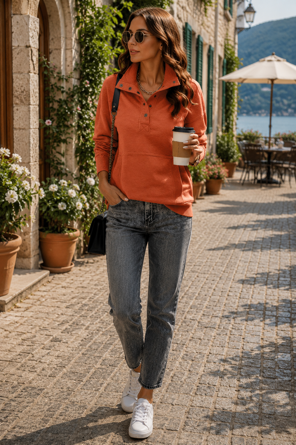 Godric Women's Henley Sweatshirt – V-Neckline, Ribbed Texture & Comfortable Fit