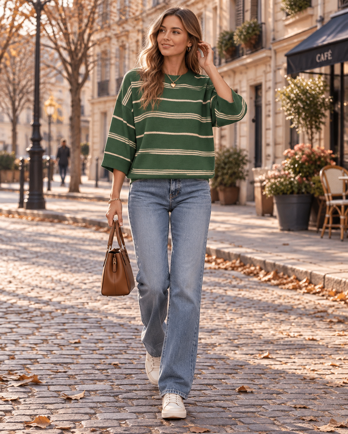 Amber Women's Colour Block Knit Sweater – Striped, 3/4 Sleeves & Oversized Fit