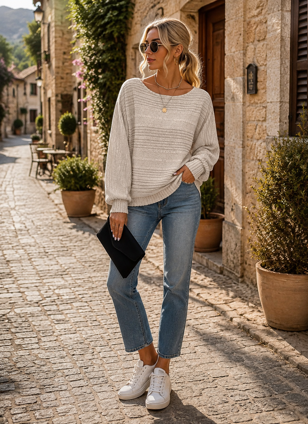 Oisin Women's Batwing Sweater – Round Neckline, Full-Length Sleeves & Comfortable Fit