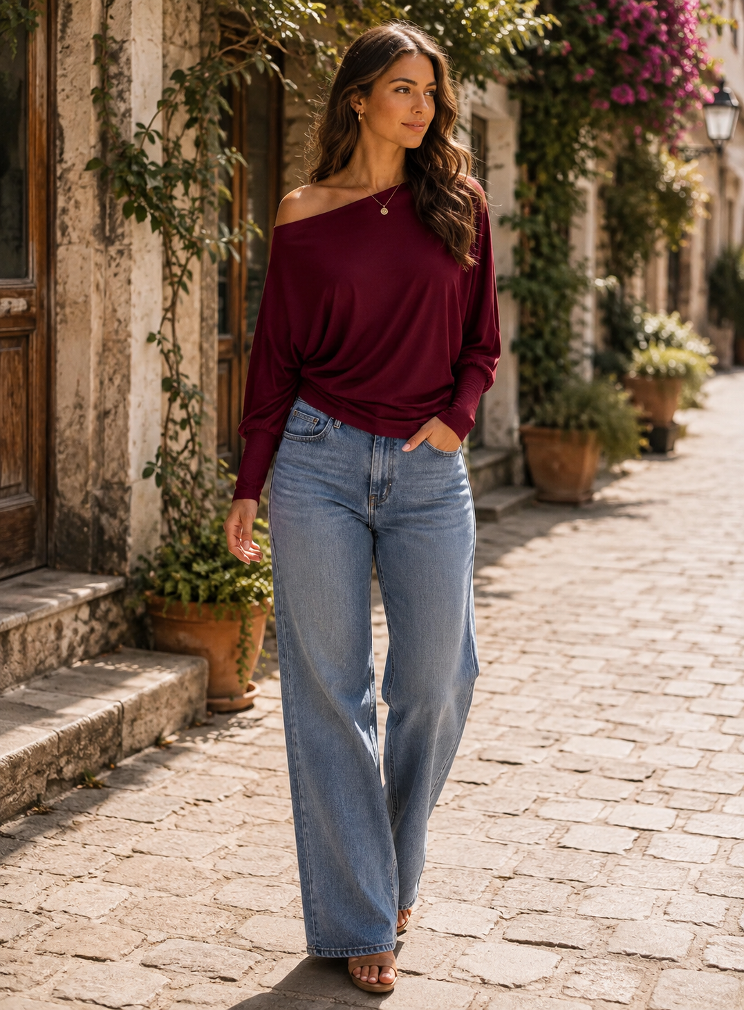 Nastasia Women's Off-Shoulder Sweater– Dolman Sleeves, Ribbed Knit Fabric & Comfortable Fit