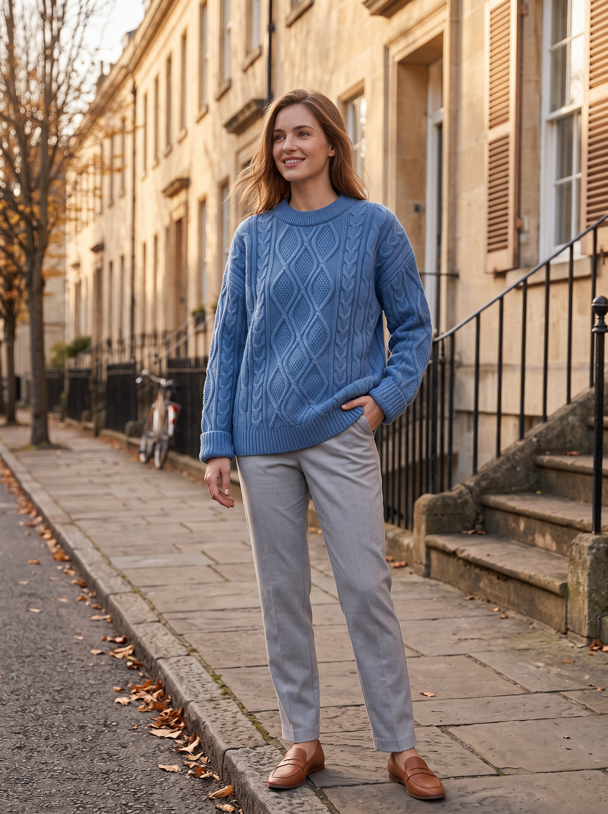 Louise Women's Woven Knit Sweater – Crew Neck, Oversized Fit & Ribbed Trims