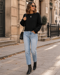 Lindqvist Women's Cropped Knit Sweater – Crewneck, Full-Length Sleeves & Ribbed Detailing