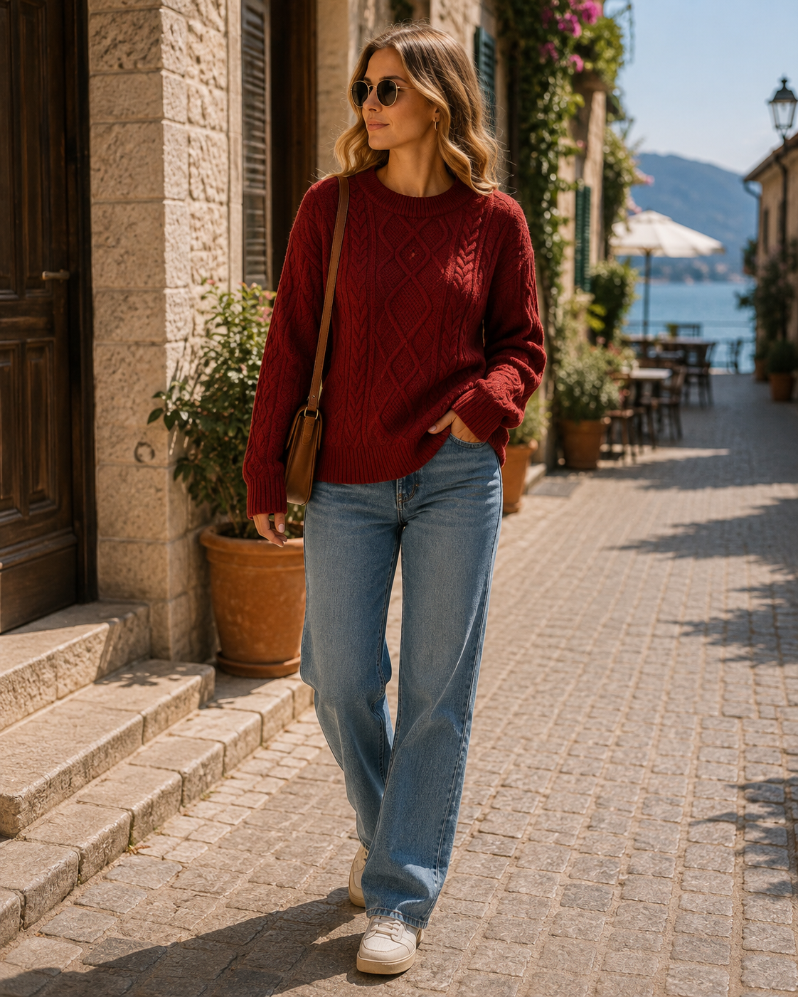 Farrow Women's Knit Sweater – Crewneck, Ribbed Detailing & Oversized Vintage Fit