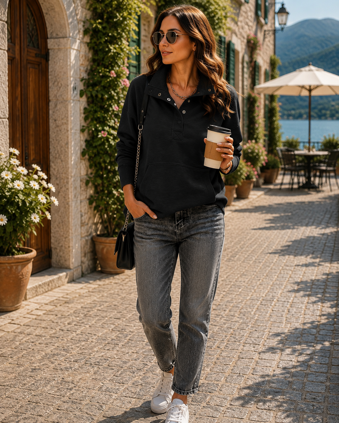 Godric Women's Henley Sweatshirt – V-Neckline, Ribbed Texture & Comfortable Fit