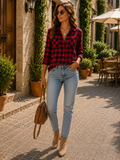Siofra Women's Plaid Shirt – Loose Silhouette, Wooden Buttons & Front Chest Pockets