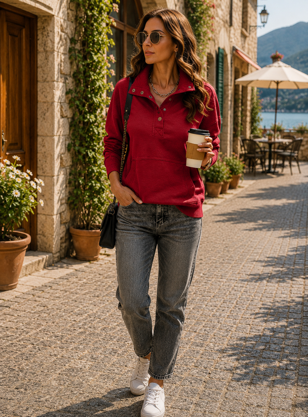 Godric Women's Henley Sweatshirt – V-Neckline, Ribbed Texture & Comfortable Fit