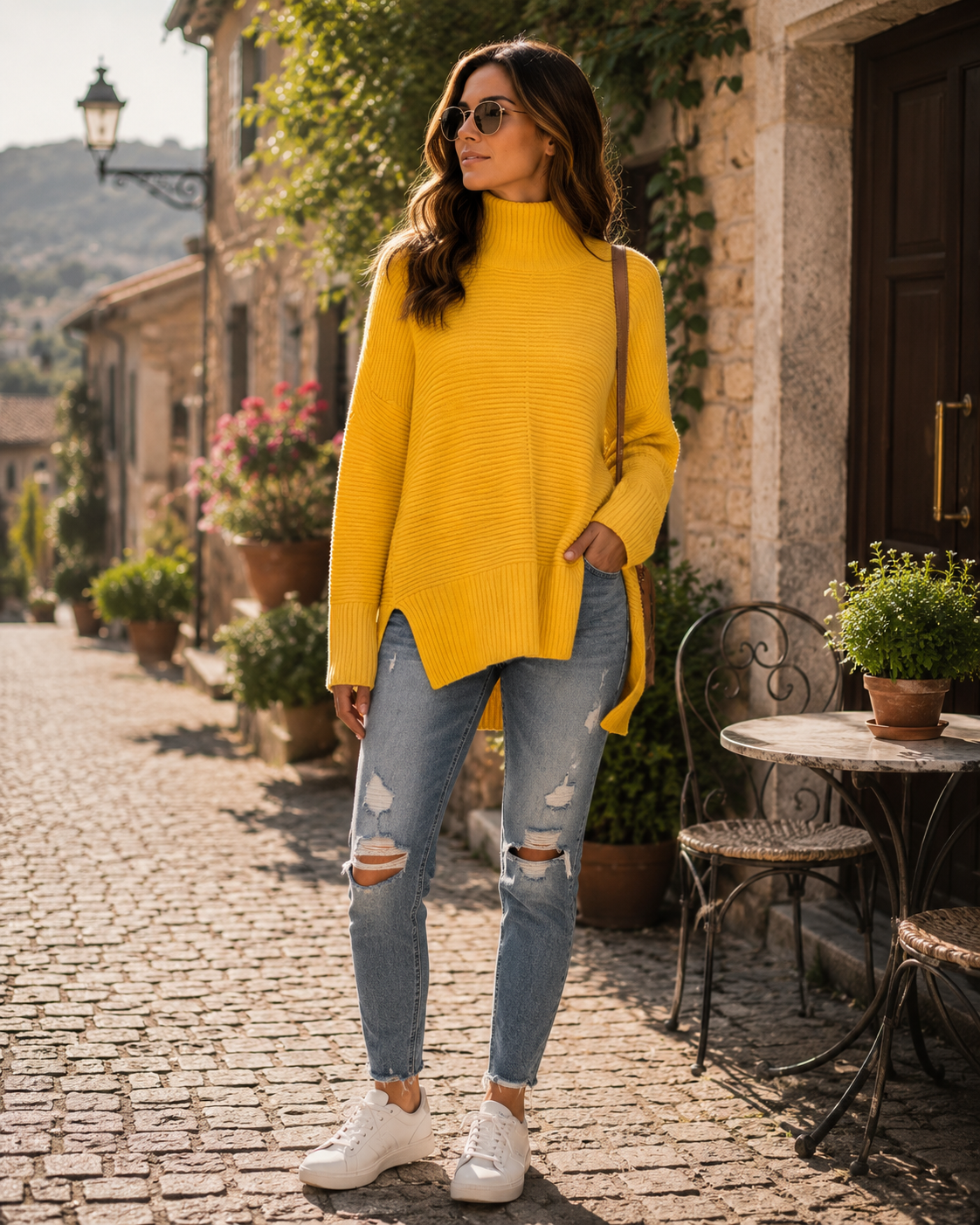 Una Women's Turtleneck Sweater – Asymmetric Hem, Side Slits & Comfortable Fit