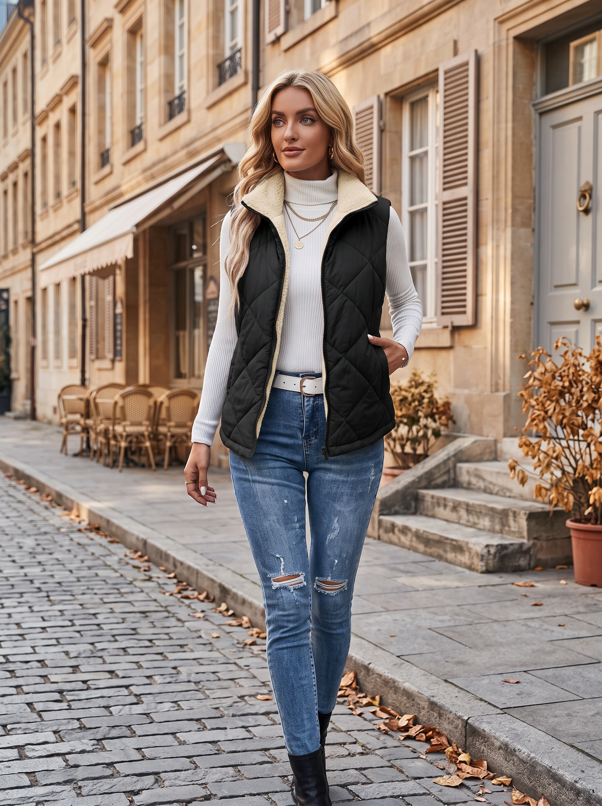 Wrenna Women's Quilted Puffer Vest – Mandarin Collar, Zip-Up Front & Handy Pockets