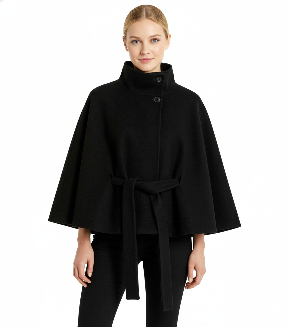 Kellyn Women's Wool Coat – Chic Mandarin Collar with Detachable Belt & Easy-Going Fit