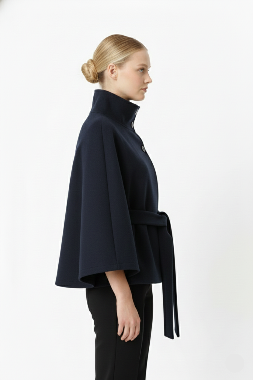 Kellyn Women's Wool Coat – Chic Mandarin Collar with Detachable Belt & Easy-Going Fit