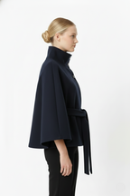 Kellyn Women's Wool Coat – Chic Mandarin Collar with Detachable Belt & Easy-Going Fit