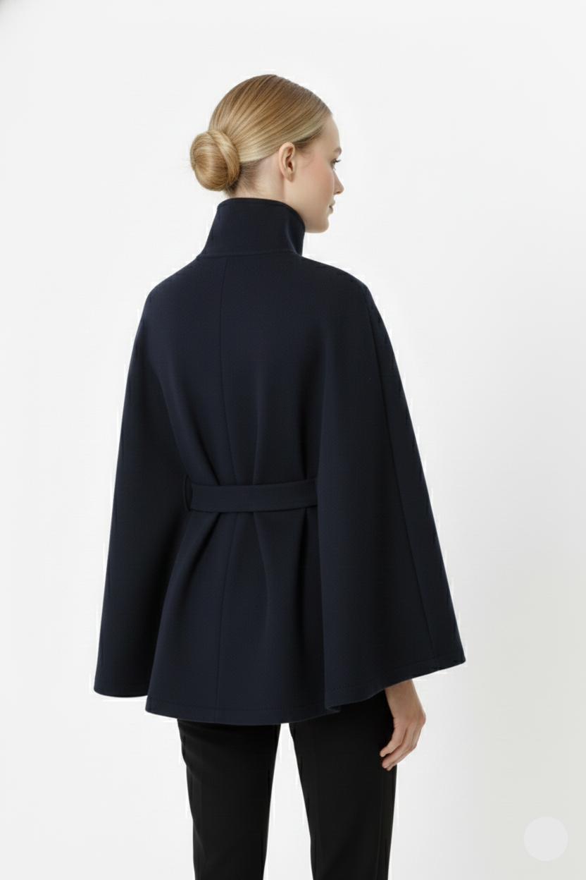 Kellyn Women's Wool Coat – Chic Mandarin Collar with Detachable Belt & Easy-Going Fit